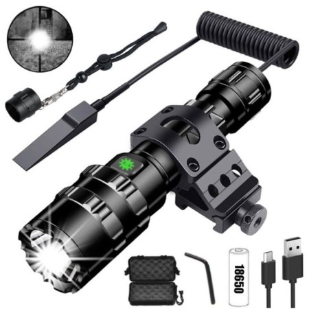 Tactical battery flashlight, 10 W, 800 mAh, 1600 lm, IP6, 5 modes, USB