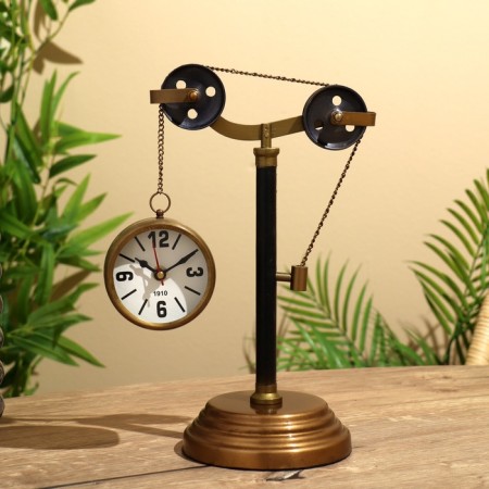 Table clock 32x21 cm, (diameter of 8 cm hours), brass-2