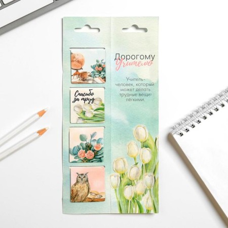 Magnetic bookmarks for books in the postcard "Dear Teacher!", 4 pcs-2