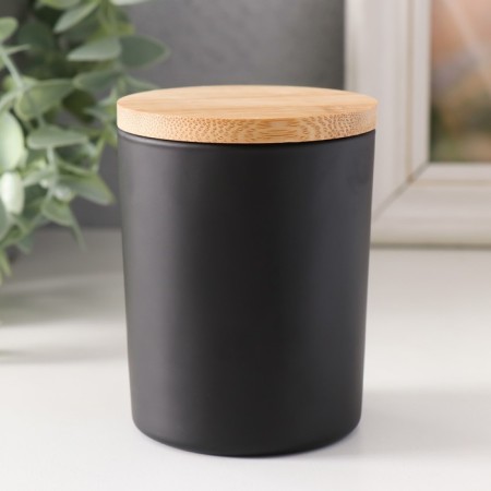 Bank for candles glass with a black matte lid 220 ml 7x7x8.4 cm
