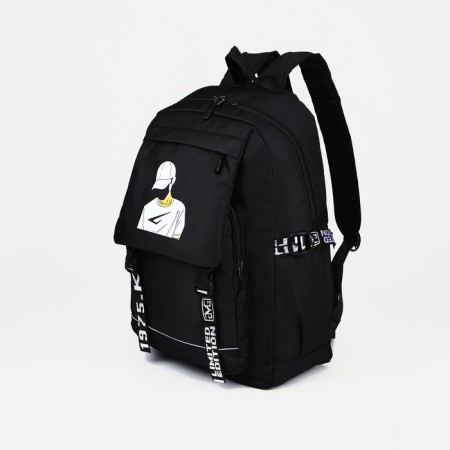 A backpack with a zipper, 2 external pockets, black color