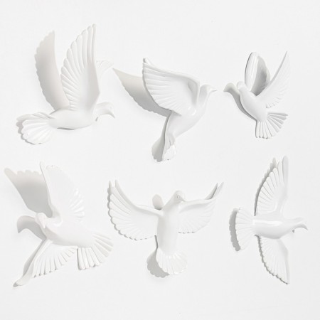 Wall -wall decor "Birds" 6 pieces 14 x 23.5 x 6 cm, white-2