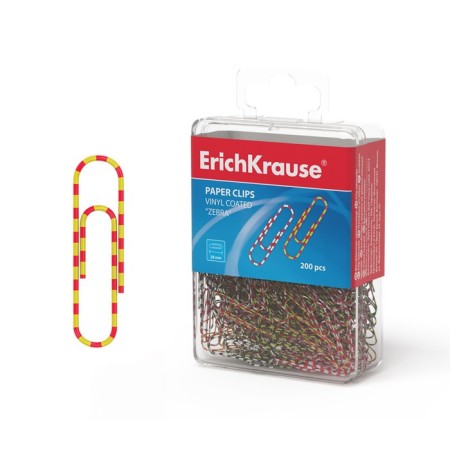 Office paper clips 28 mm, color, 200 pieces Erich Krause "Zebra", with vinyl coating, plastic boxing