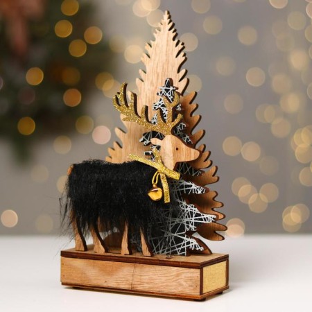 New Year's decor with backlight "Christmas trees and a deer with a bell" 13.5 × 5 × 22 cm, green