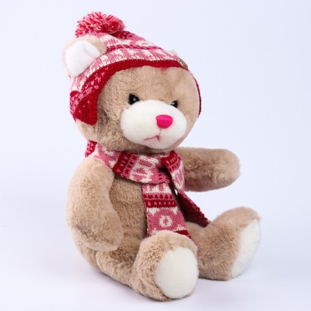 Soft toy "Little Friend", New Year's bear in a hat and scarf, pink color-2
