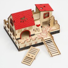 Complex-site for rodents with 2 houses and ladder, plywood, 21 x 16.5 cm, mix of flowers