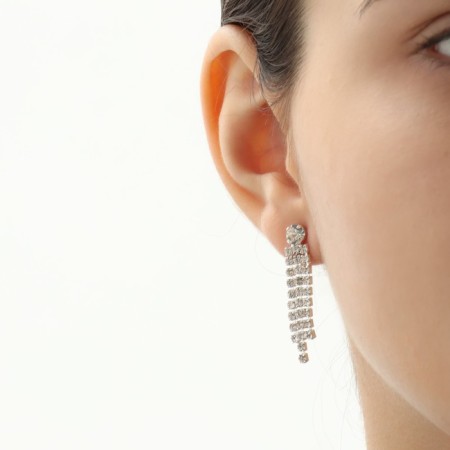 Set 2 objects: earrings, necklace “ice” thin threads, white color in silver, 50 cm-4