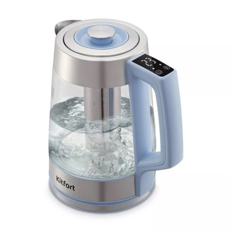 Electric kettle KitFort KT-6617, glass, 1.7 l, 2200 watts, blue