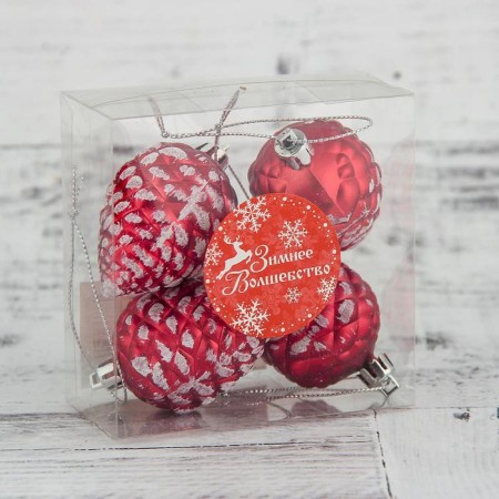 Decoration Christmas tree "bump with hoarfrost" (set 4 pcs) 5x4 cm red-1