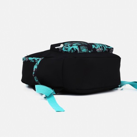 Youth backpack from textiles, 4 pockets, black/green color-4