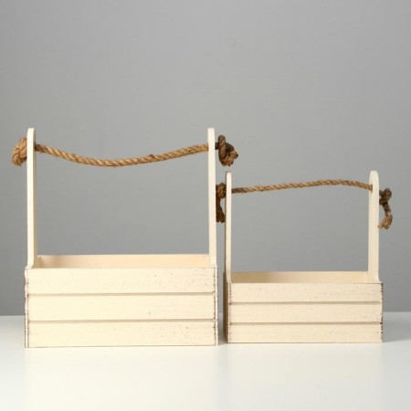 Набор кашпо деревянных 2 в 1 (25.5×15×30; 20×12×23) "Прованс", бежевый-3