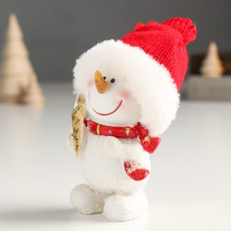 Polystone souvenir "Snowman in a red hat and scarf, with a star" 5x6.5x11 cm-3