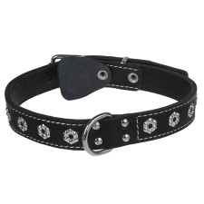 Double leather collar with decoration, ring in the middle, 49-58 x 3 cm, mix