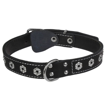 Double leather collar with decoration, ring in the middle, 49-58 x 3 cm, mix