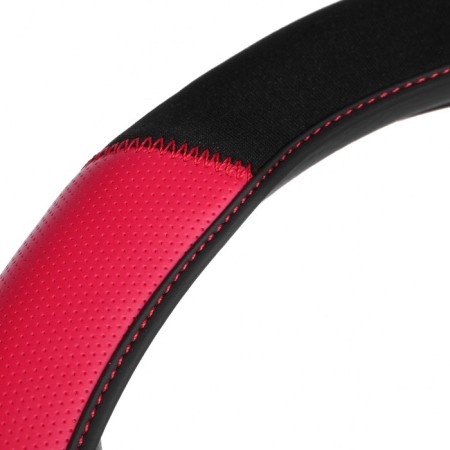 DSV steering wheel cover with inserts, perforation, neoprene, Black+ Red, size M-1