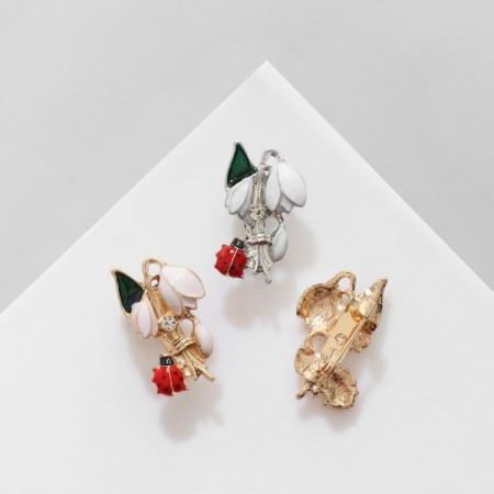 Brooch "Flower" snowdrop with God's cow, color mix (indivisible packing 12 pcs., Price per pcs.)-1