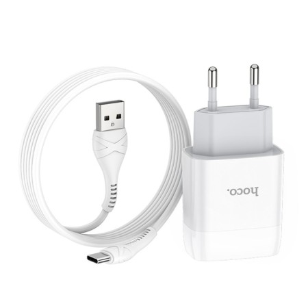Network charger Hoco C72A, 1xUSB, 2.1 A, Type-C cable, 1 m, white-2
