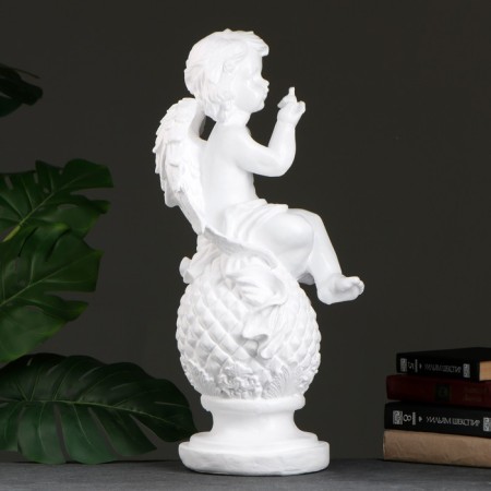 Figure "Angel on a ball with a bird" 27x24x58cm white-1