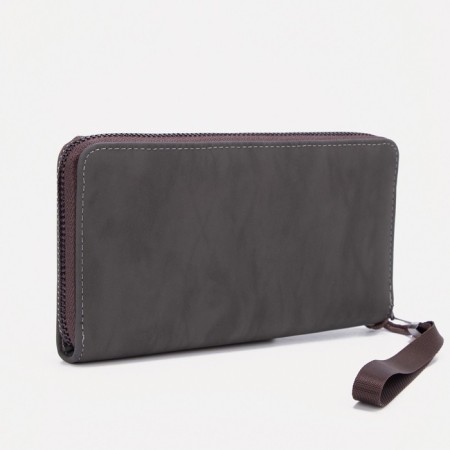 Male purse with lightning, department for bills, for cards, for coins, brown color-1