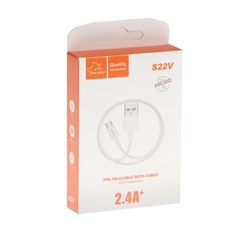ONE Depot S22V, microUSB cable - USB, 2.4 A, 1 meter, white-3