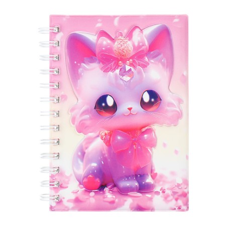 Notebook Gift Book on the comb 80l, line, color block, PVC Cat cover 3D (17.6x13.5cm) 105