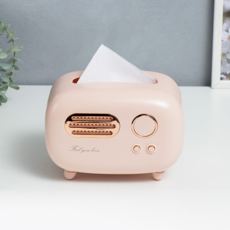Casket Plastic for napkins "Retro Radio" Direct pink 13.8x13.2x19.7 cm