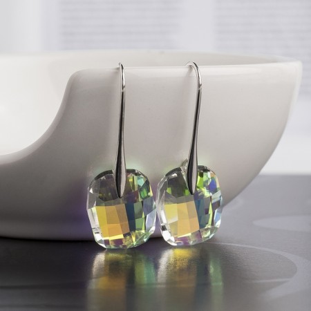 Earrings with rhinestones "Radiance of stone" Rainbow color in silver-1