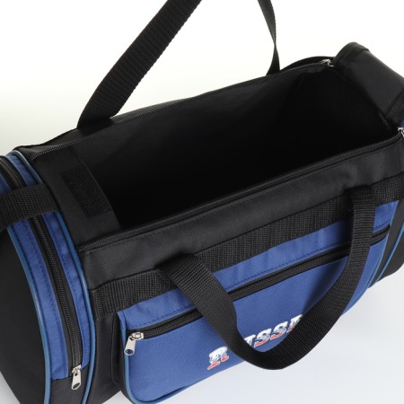 Board Road on a zipper, a long belt, 3 outer pockets, black/blue color-2