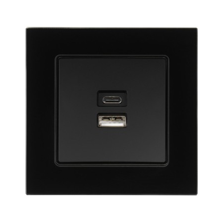 Socket with USB-A + usb-C connectors, 2.1 A, 5V, TOT GLOSSY GLASS, hidden, glass, black-2