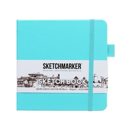 Sketchmarker sketchbook, 120 x 120 mm, 80 sheets, solid leather cover, aquamarine, block 140 g/m2