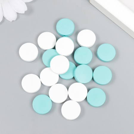 Beads for creativity wood "flat circle" set 20 pcs white, turquoise 0.4x1.5x1.5 cm