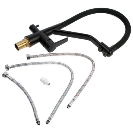 Kitchen mixer Zein Z5972, with output for drinking water, flexible spout, brass, black-7
