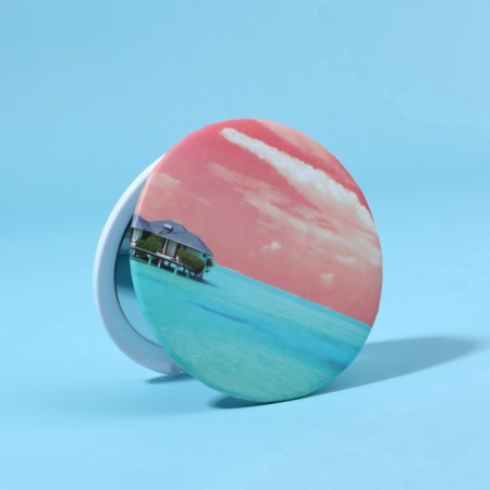 Folding mirror "beach", d = 7.5 cm, with an increase, pink/turquoise color-3
