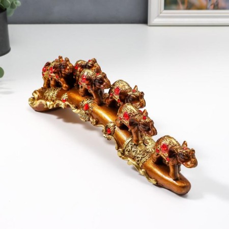 Polystone souvenir "Seven elephants on a tusk with patterns and rhinestones" 9x28x5.5 cm-2