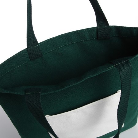 Hooper bag without fastening, from textiles, green/white color-2