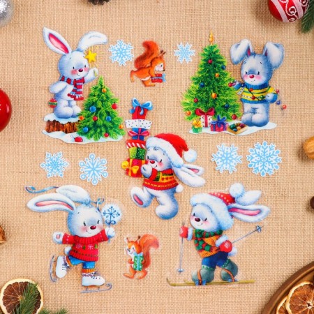Set of stickers design "winter bunnies" 49.3x33.6cm-1