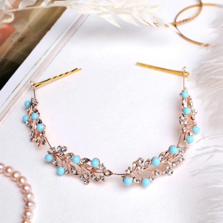 Hair accessory "Monica" (on invisible) flowers with blue beads, 23 cm