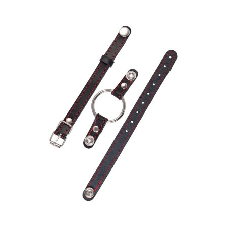 Gag Pecado BDSM, “Ring 39 mm”, with a red stitch, genuine leather, black-3
