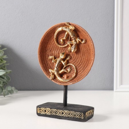 Polystone souvenir "Two lizards on a wicker circle" Gold 5x12x20.5 cm-3