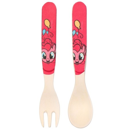 A set of children's bamboo dishes, 3 objects: plate, fork, spoon "Pinky Pie", My Little Pony-5