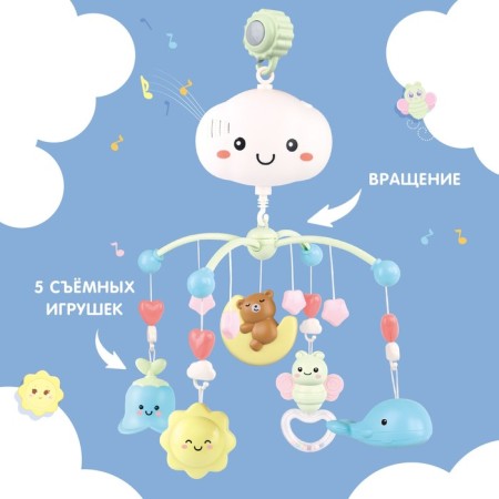 Mobile musical "Magic dreams", sound, light, blue color-2