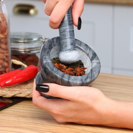 A mortar with a pestle, large, 130 ml, 10cm, black marble-7