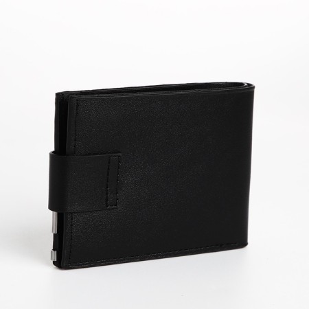 Male purse for magnet, department for bills, for maps, for coins, black color-1