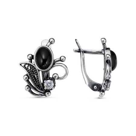 Earrings "Agate Black" cherry, echoing with oxidation