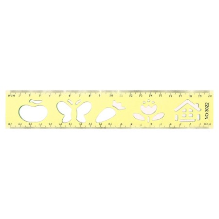 The ruler is flexible, plastic 20 cm, with stencils, mix-4