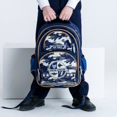 School backpack, 36 x 23 x 13 cm, ergonomic back, calligrata n "Hakki", blue-11