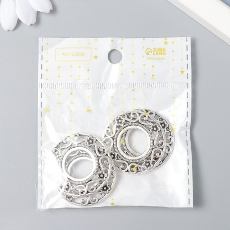 Decor for creativity Metal "Round Frame Flower" silver 3.3x3.3 cm-3