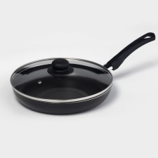Pan Consul, D = 26 cm, plastic handle, glass cover, anti -stick coating, black color