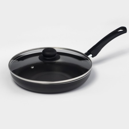 Pan Consul, D = 26 cm, plastic handle, glass cover, anti -stick coating, black color