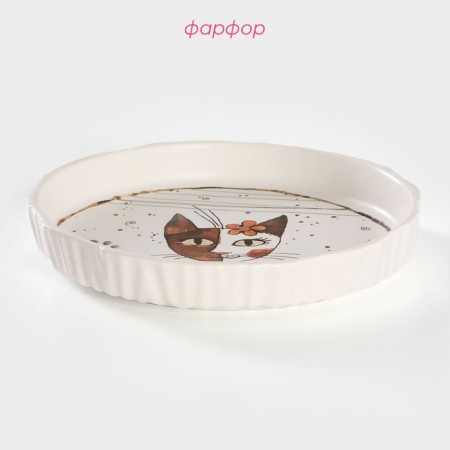 Plate porcelain dining "cats-aristocrats", d = 21.5 cm, white color-1